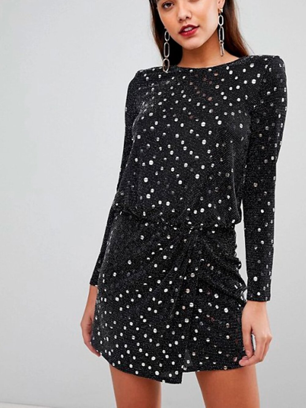 ASOS Exclusive Flounce London Black & Silver Sequin Mini Dress - Size [ S ]